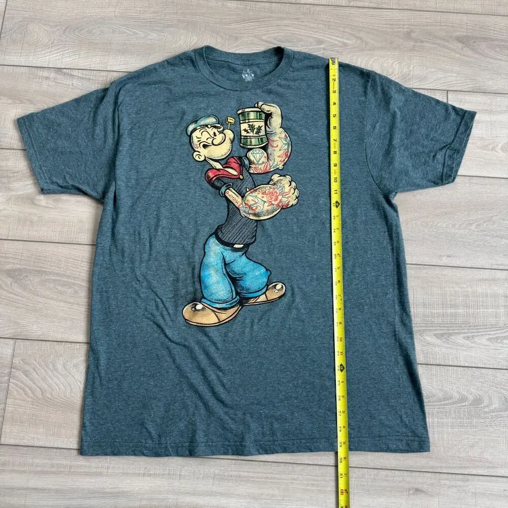 Popeye the Sailor‎ Man Graphic T shirt Mens XL Heathered Navy Blue/ Teal Gray